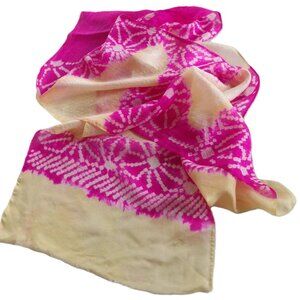 Shibori Silk Scarf/ Hand Dyed/ Pink/ Yellow